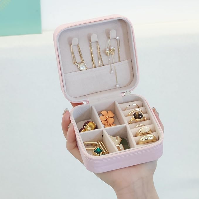 OceeK Travel Jewelry Case Box Organizer,PU Leather Small Jewelry Box,Portable Travel Jewelry Storage Case,Pink,1 Pack