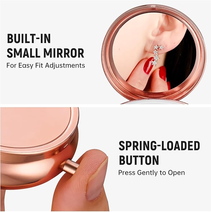 Mini Travel Jewelry Box with Built-In Mirror, Ultra-Portable Jewelry Holder for Rings, Necklaces, Earrings, Pills, Tea Bags, Small Accessories, Press-to-Open Multifunctional Storage (Pink)