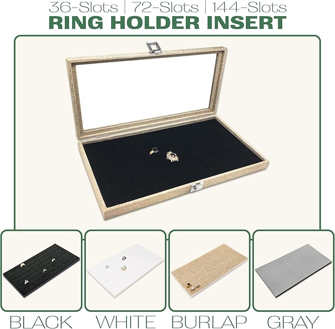 TheDisplayGuys For Your Modern Living 2-Pack 18-Compartments Flocked Velvet Jewelry Display Inserts - Tray/Case Liners - Ring Earrings Storage, (White) by The Display Guys