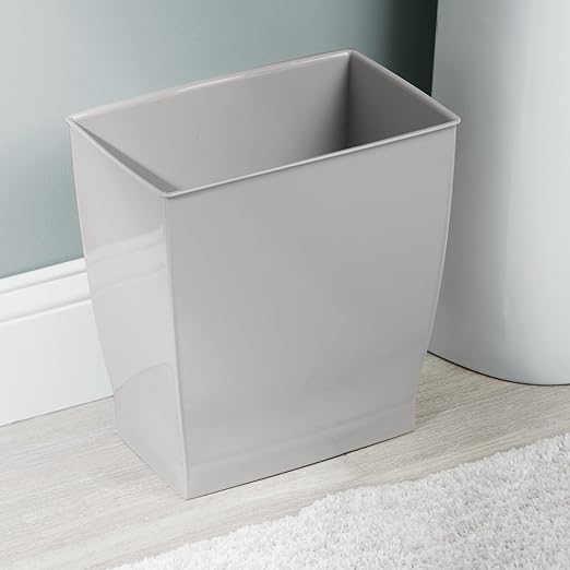 iDesign Small Plastic Bathroom Trash Can, Slim Rectangle Garbage Bin for Bedroom, Office, Dorm, 4-Pack, Gray