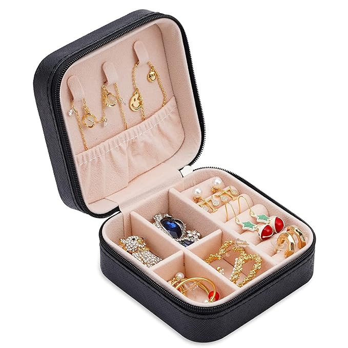 Neveika Portable Travel Mini Jewelry Box Leather Jewellery Ring Organizer Case Storage Gift Box Girls Women (4pcs black).
