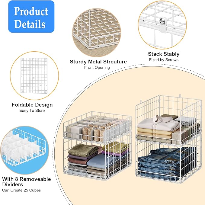 Cidaziya Closet Organizers and Storage Shelves for Clothes, Collapsible Stackable Storage Bins Organizer Baskets Containers Drawers for Truck Camper Closet RV Closets Pantries Cupboard Wardrobe