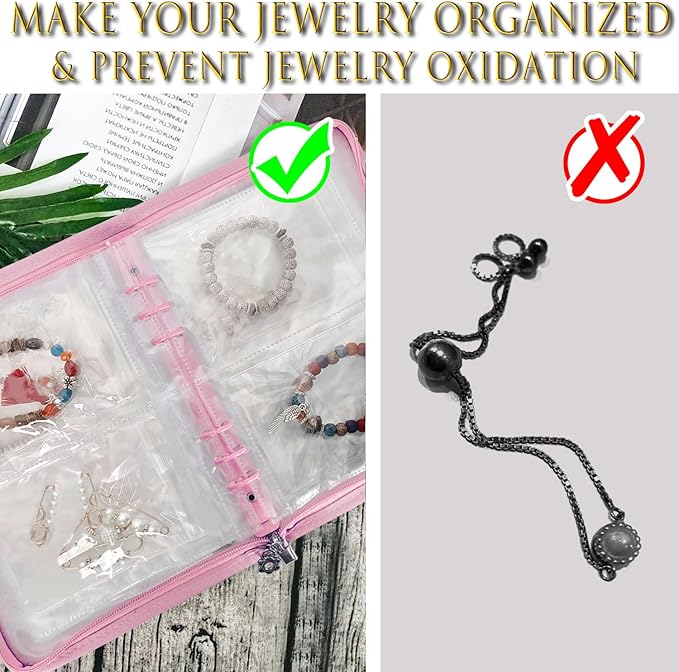 Bracelet Holder Travel Jewelry Organizer Case Transparent Jewelry Storage Book for Earring Necklace Ring with Small Clear Zippered Pouch