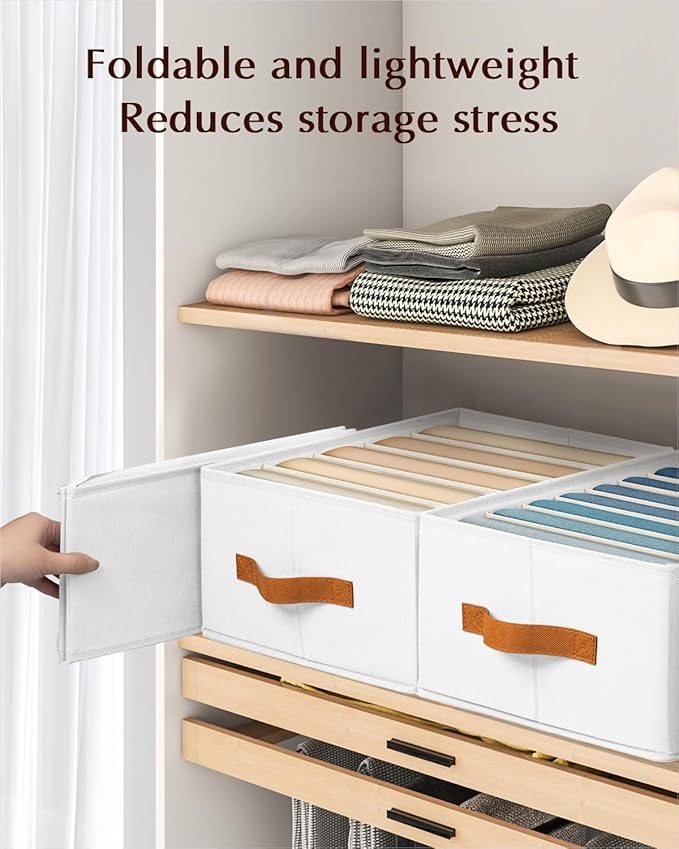 Homsorout Clothes Organizers and Storage - 4/5/7 Grids Fabric Jeans Organizer with Handles, Foldable Closet Organizers Dividers, Wardrobe organizer for Pant, Sweater, T-shirt, Scarf, 6 Pack, White