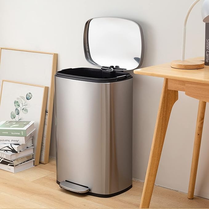 13 Gallon/50 L Garbage Can Kitchen Trash Can with Lid for Office Bedroom Bathroom Step Trash Bin Fingerprint-Proof Brushed Stainless Steel 13 Gallon / 50 Liter