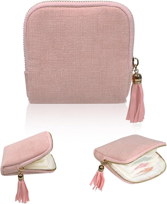 Stratalife Travel Jewelry Organizer - Portable Travel Jewelry Case for Bracelets, Bangles Crystal Storage, Necklace Ring Holder with Zipper Small Pouches Gift for Women, Light Pink Tassel