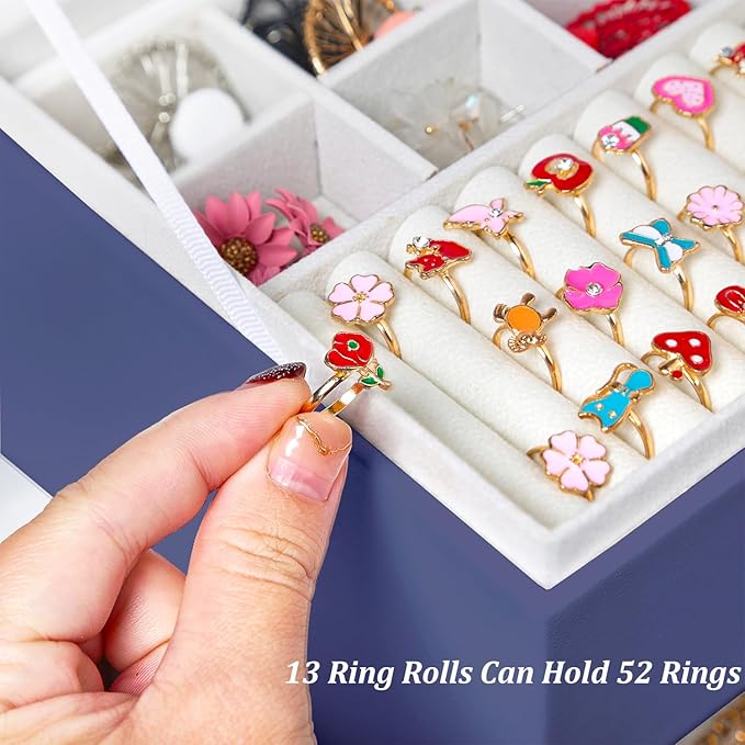 QBestry Earring Jewelry Box for Women Girls Stud Organizers, 5 Layers Navy Jewelry Organizer Box with Lock Necklaces and Earrings Holder Jewelry Box with Earring Organizer for Women Girls Xmas Gifts