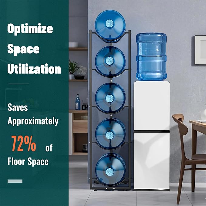 MYLOLF 5 Gallon Water Jug Holder : 4 Tier Water Jug Stand Holder for 5 Gallon Water Dispenser- 5 Gal Water Bottle Storage Rack Organizer for Home Kitchen Garage (5 Tier)