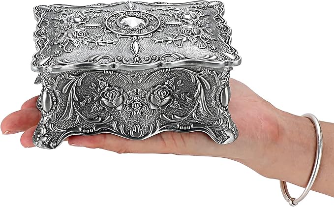 Hipiw Vintage Jewelry Organizer Box - Metal Trinket Storage Box Ornate Treasure Chest Box Jewelry Decorative box Keepsake Gift Box Case for Women,4.9"x3.4"x2.7"