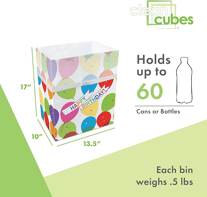 Clean Cubes 13 Gallon Disposable Pop-Up Trash Cans (3-Pack) with Fitted Bags – Foldable Garbage & Recycling Bins for Parties, Events & Kitchen (Birthday, 17" H x 13.5" W x 10" D)