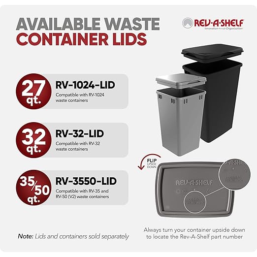 Rev-A-Shelf 2-Pack 35 Quart Polymer Replacement Trash Bin, Recycle Waste Garbage Container for Kitchen Cabinet Pullouts, Black, RV-35-18-2 - Large Plastic Bins for Home and Office