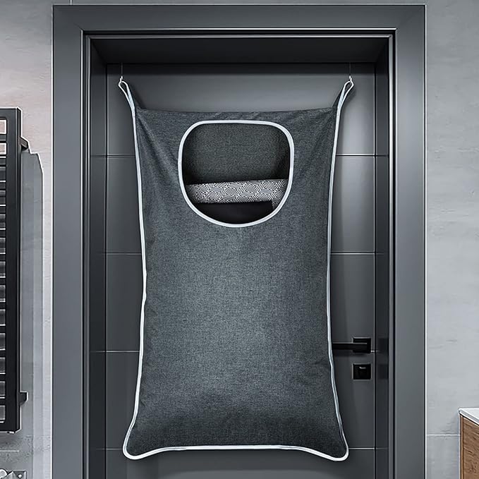 XL Hanging Laundry Hamper, Over the Door Laundry Hamper and Baskets, Wide Opening Hanging Laundry Bag, Hanging Hamper for Bathroom,Dorm,Laundry Room,Camper,Chrismast Gift(Grey-2Pack)