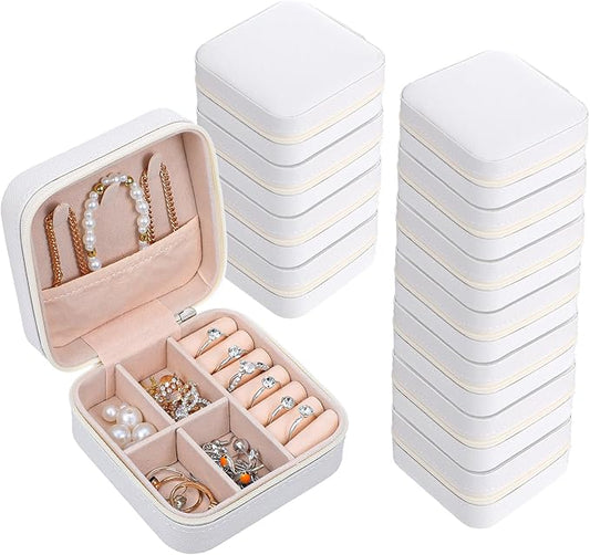 12pcs Mini Travel Jewelry Case,White Bridesmaids Proposal Small Jewelry Box Mini Jewelry Organizer,Small PU Leather Portable Storage Box for Rings,Earrings,Necklaces,Pendants,Bracelets
