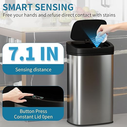 BestOffice 22 Gallons Automatic Sensor Large Kitchen Trash Can with Stainless Steel, Touchless Garbage Bin with Lid for Kitchen, Home, Office Waste Bin 82L