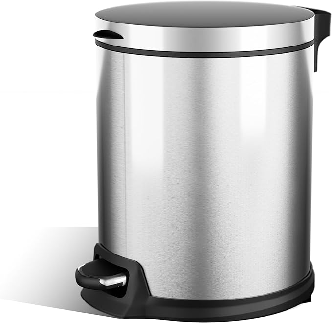 Home Zone Living 1.3 Gallon Bathroom Trash Can with Soft-Close Lid and Compact Stainless Steel Design