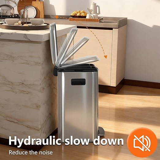 PayLessHere Dual Compartment Trash Can with Lid Removable Inner Bucket Foot Pedal Soft Close for Office Home Kitchen Garbage Can Trash Bin (Stainless Steel, 10 G)