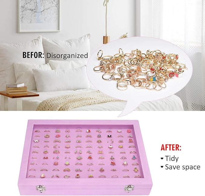 Vicoter Rings Organizer Tray 100 Slot Velvet Rings Earring Storage Box TranSparent Cover Jewelry Store Ring Display Box Jewelry Display Cabinet for Girl Wife Mother.