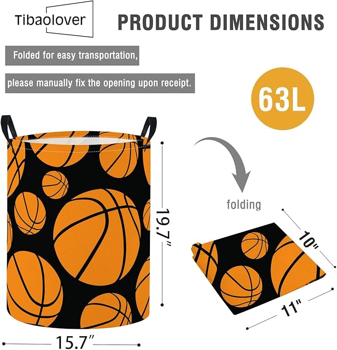 Baby Laundry Basket Baby Nursery Hamper Kids Laundry Basket Toy Storage Bin for Boys Room Decor Gift Baskets for Bedroom Bathroom(Basketball)