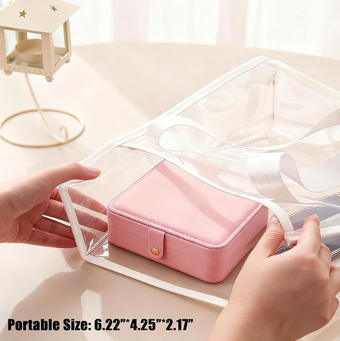 QBestry All-in-One Travel Jewelry Organizer for Women Pink | Small Jewelry Box with 68 Earring Holes | Compact Portable Jewelry Case for Earrings, Rings, Necklaces | Perfect Gifts for Mom Wife Girls