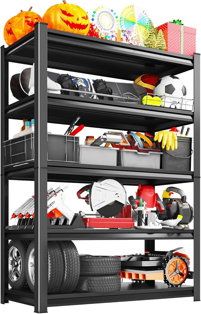 Garage Storage Shelves 5-Tier,Garage Storage System Shelves Adjustable,Storage Shelving for Basement,Pantry,Kitchen,Warehouse (1, 72" H x 46" W x 20" D)