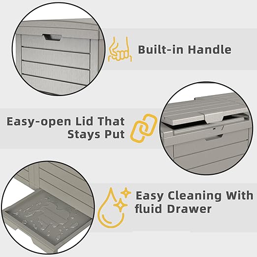 EFU 38 Gallon Outdoor Trash Can with Lid & Drip Tray, Waterproof Garbage Can for Patio Backyard Deck Porch, Heavy Duty Waste Container Bin，Light Coffee