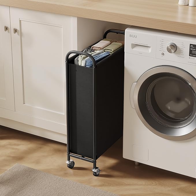 GRANNY SAYS 80L Slim Laundry Hamper with Silent Brake Wheels, Sturdy Metal Frame & Handle, Rolling Laundry Basket for Laundry Room, Bedroom, Bathroom, or RV – Great for Singles or Couples, Black