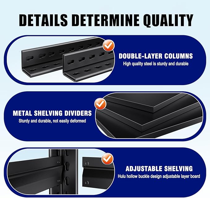 71" H-35 W Garage Shelving Heavy Duty Storage Shelves, Metal Adjustable Shelving Unit, Utility Garage Organizer Shelf for Basement, Pantry, Kitchen, Warehouse,16" D x 35" W x 71" H, Black