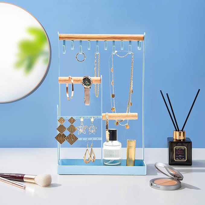 ProCase Cute Jewelry Stand, Aesthetic Jewelry Organizer for Dresser Vanity, Jewelry Holder Display for Necklaces Earrings, Gifts for Teen Girls Women, Bedroom Dorm Decor -Medium, Blue