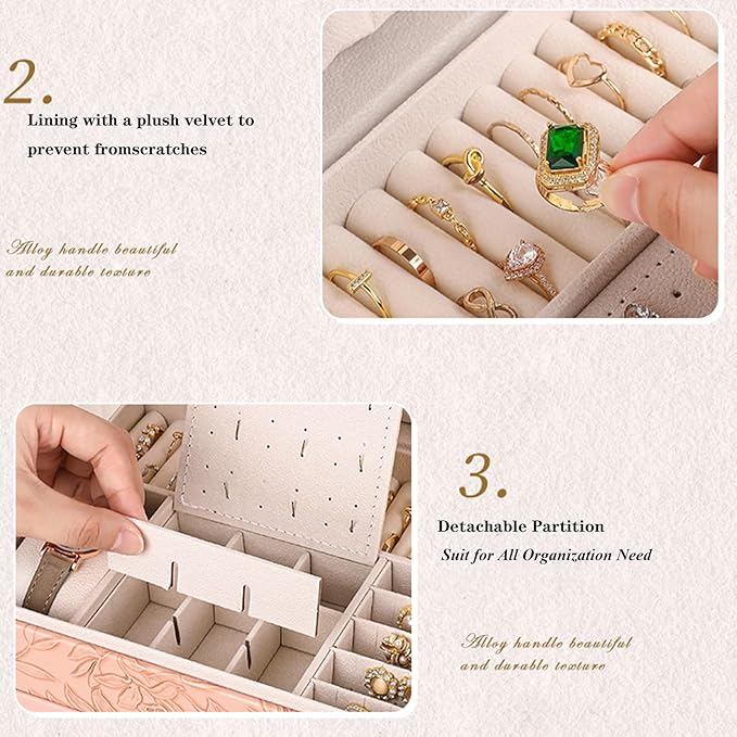 TOFUNTOY Jewelry Organizer Box, Large Jewelry Boxes for Women, 3-Layer Jewelry Holder Organizer for Necklace Earrings Rings Bracelets Storage, Gift for Her Mom