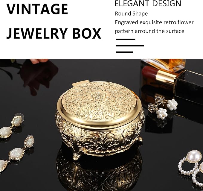 Hipiwe Vintage Metal Jewelry Box Different Shape- Small Antique Ring Earrings Necklace Storage Organizer Case Metal Treasure Chest Trinket Keepsake Gift Box