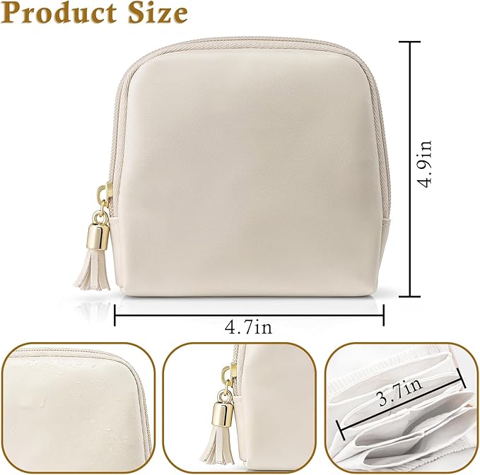 Ideal Swan Small Travel Jewelry Case, Valentines Gifts for Women, Portable Large-Capacity Tassel Jewelry Pouch Bags with Zipper, Beige Velvet Jewelry Organizer Storage Bag for Bracelet Rings Earring