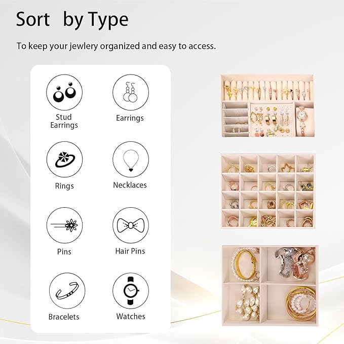 Jewelry Organizer Box for Women, Large Jewelry Organizer with Lock, 3 Tier Storage Box with Velvet Lining, 2 Drawers, Necklace Hooks, Ring Rolls