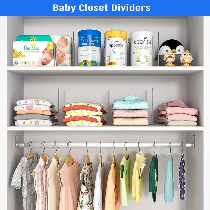 OKPOW Shelf Dividers Closet Organizer - 7.5" Tall X 11.8" Deep Acrylic Clear Sturdy Separate for Clothes Purse - Adjustable Space Saver Easy Install for Home Organization Enthusiasts 4 Pack