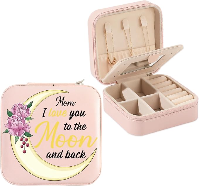 Mom Gifts Mom I Love You To The Moon And Back Jewelry Box Valentines Christmas Mothers Day Gifts for Moms from Daughter Son Kids Easter Birthday Gift for Moms Travel Jewelry Case for Mother