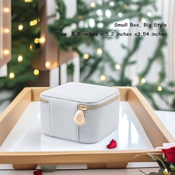 VLANDO Travel Jewelry Box Organizer – Portable PU Leather Jewelry Case with 6/8/12 Zippered Pouches, Compact Storage for Earrings Rings Necklaces Bracelets, Baby Blue