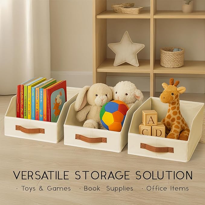 Homsorout Fabric Storage Bins for Organizing - 12 Pack Large Trapezoid Collapsible Storage Bins with Front Handle, Closet Organizers and Storage for Bedroom, Home Shelves, Small Spaces, Beige