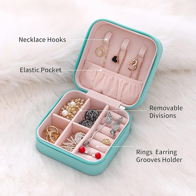 Mini Jewelry Travel Case,Small Travel Jewelry Organizer,Travel Portable Jewelry Case for Ring, Pendant, Earring, Necklace, Bracelet Organizer Storage Holder Boxes (Blue)