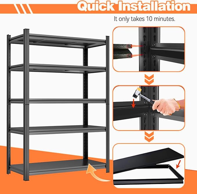 PRESTELION 44" H Metal Shelf 4-Tier Storage Shelves 2000LBS Garage Shelving Unit Adjustable Shelf for Basement, Warehouse, Pantry, Closet, Kitchen 44" H x 15.8" W x 9.8" D, Black