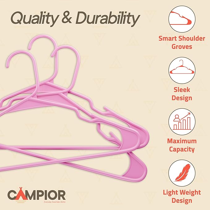 Pink Plastic Hangers 180 Pack– Heavy-Duty Plastic Hangers Slim and Space-Saving, Durable and Lightweight PP with Non-Slip Shoulder Notches for Slip Dresses, Suits, Jackets & Camisoles