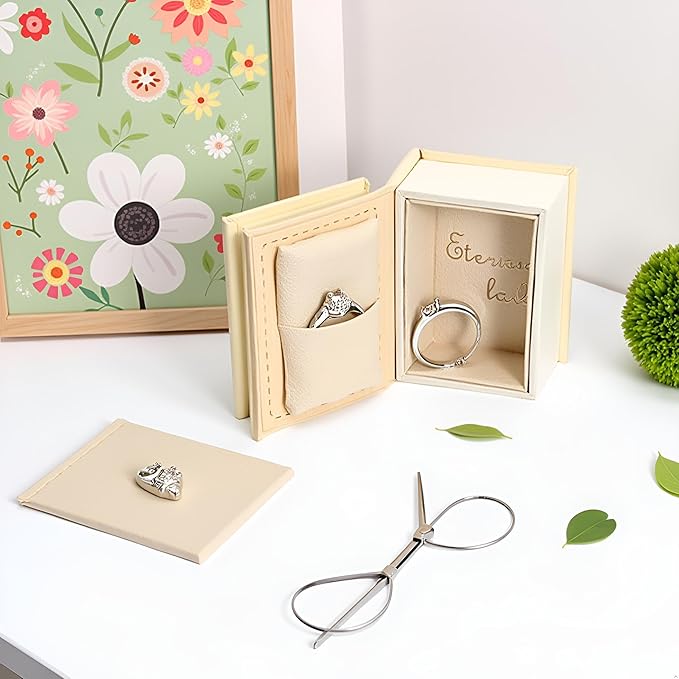 Book Shaped Ring Box - Vintage Engagement Ring Box with Hinged Lid for Proposal Engagement Wedding, Proposal Ring Case -PRB016-Yellow