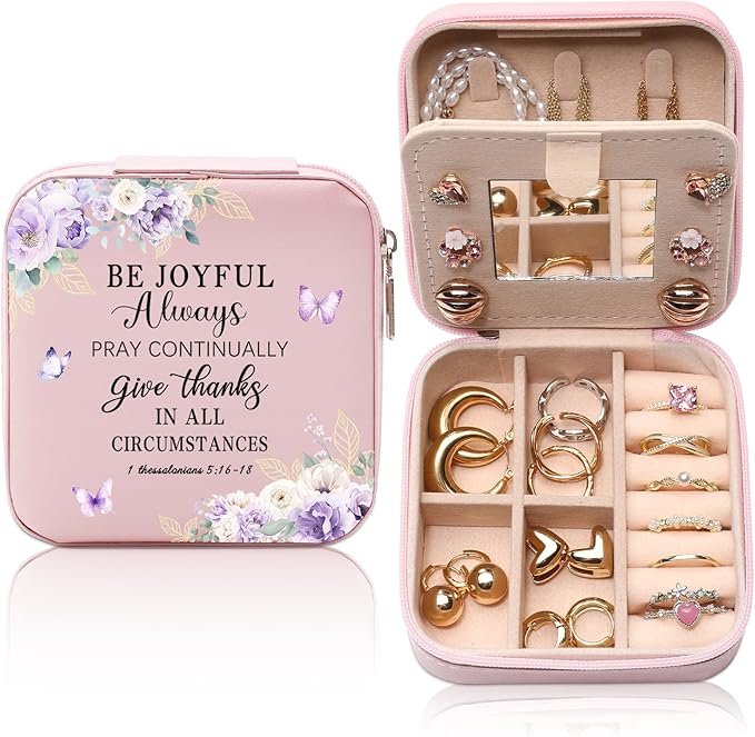 GAOLZIUY Christian Jewelry Box Gifts for Women, Spiritual Religious Gifts for Women Faith, Prayer Bible Verse Gratitude Travel Jewelry Case for Female Friend, Bestie, Sister