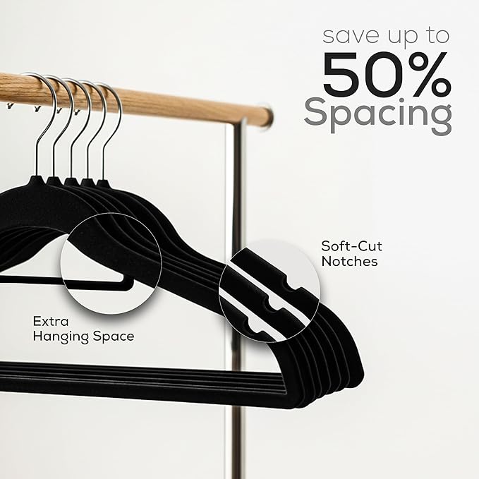 Utopia Home Premium Velvet Hangers 50 Pack - Non-Slip Clothes Hanger with Tie Bar - Black Hangers with 360 Degree Rotatable Hook - Heavy Duty Coat Hanger