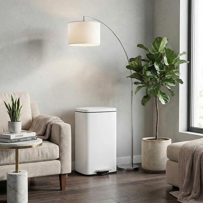 8 Gal Kitchen Trash Can, 30L Recycling or Garbage Bin, Brushed Stainless Steel Waste Basket, Soft&Quiet Close Dustbin, with Step-On Pedal, Removable Inner Bucket, for Home, Office, Living Room