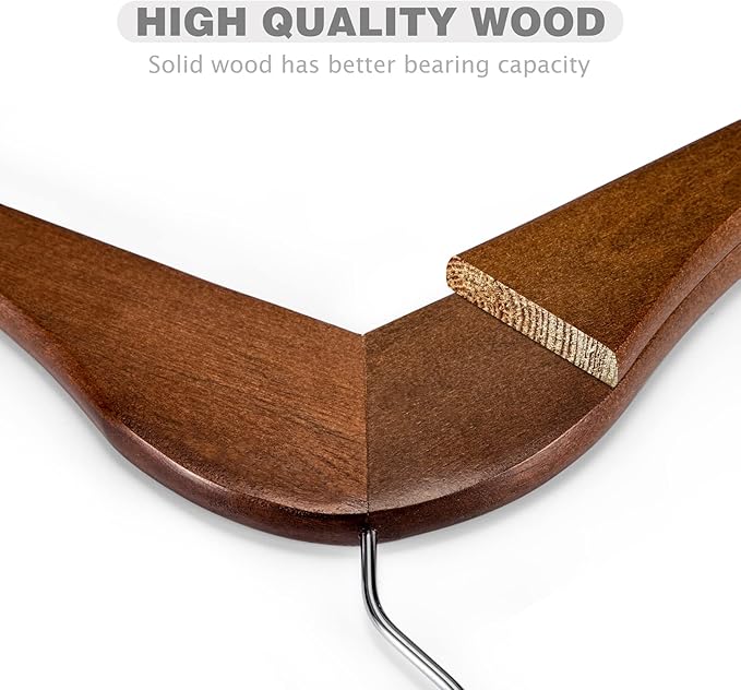 HOUSE DAY Bulk Wooden Hangers 50 Pack, Heavy Duty Wood Coat Hanger for Closet, Smooth Finish Wooden Suit Hanger with Non Slip Pants Bar, Sturdy Wood Clothes Hangers for Shirts, Walnut