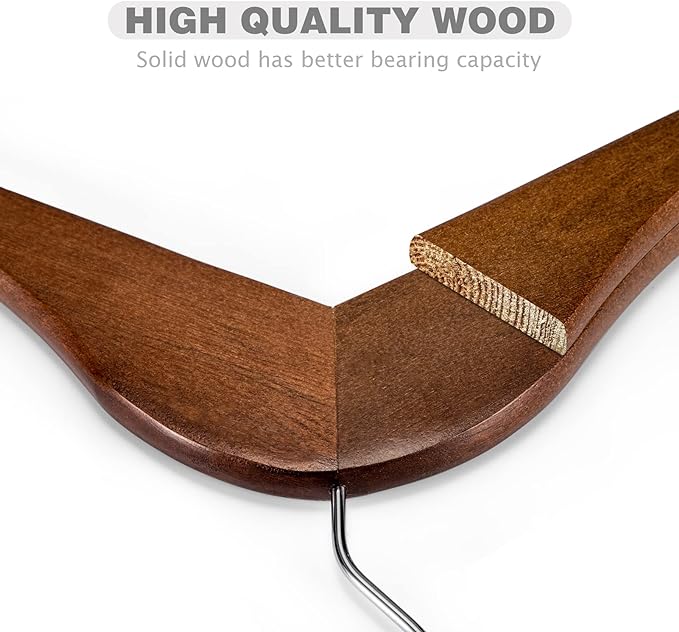 HOUSE DAY Bulk Wooden Hangers 150 Pack, Heavy Duty Wood Coat Hangers for Closet, Smooth Finish Woode Suit Hanger with Non Slip Pants Bar, Sturdy Wood Clothes Hanger for Shirts, Walnut