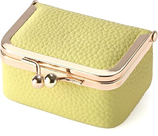 Zivyes Mini Jewelry Box Travel Small Coin Purse Organizer Case Genuine Leather Tiny Size (B-yellow)