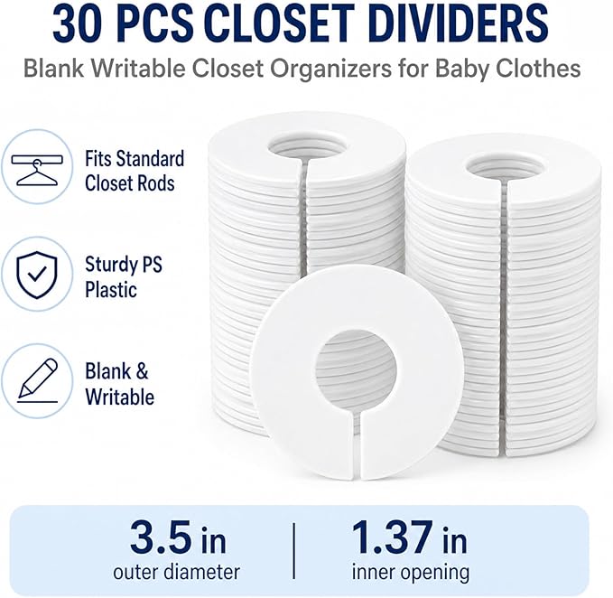 30pcs Closet Dividers Baby Clothes Organizers - Girl Boy Closet Organizers Clothes Dividers Closet Labels Closet Separators Garment Organizer Boutique Clothing Rack Dividers Hanger Dividers Hanger