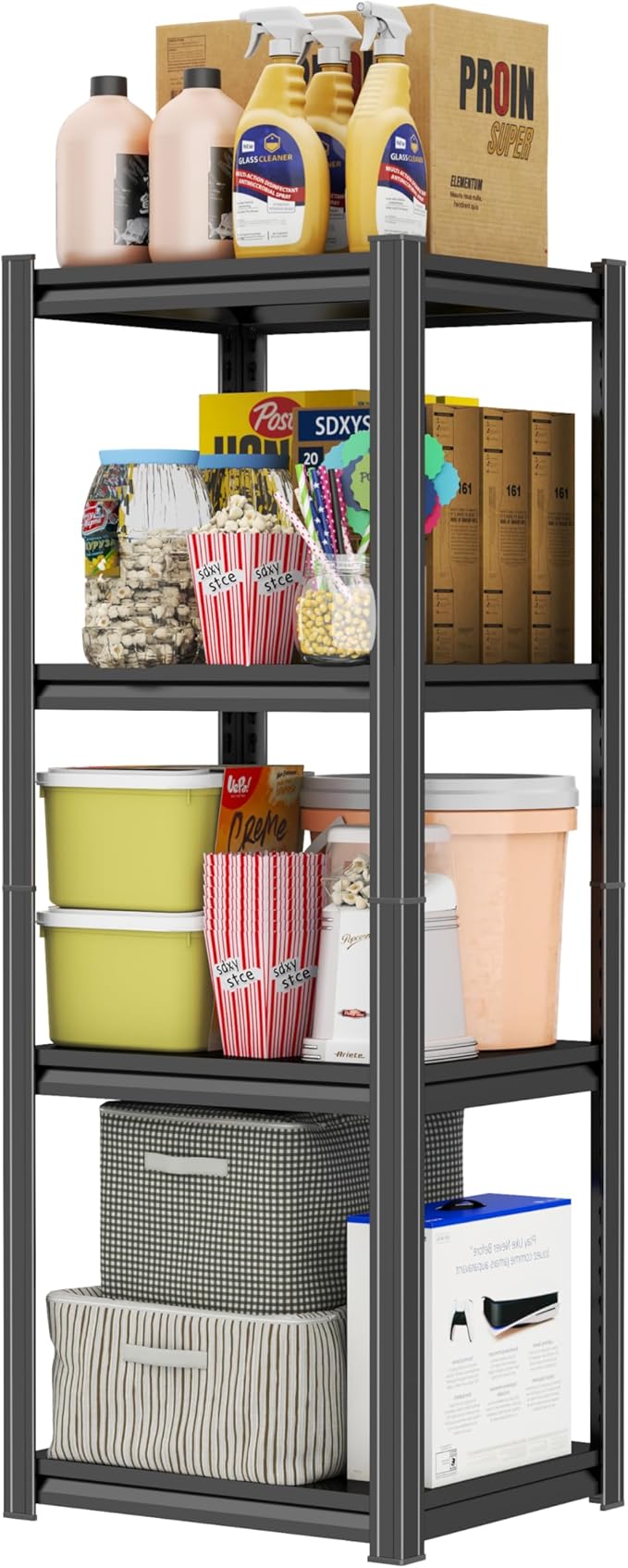 PRESTELION 44" H Storage Shelves 4-Tier Metal Shelf 2000LBS Garage Shelving Unit Adjustable Shelf for Basement, Warehouse, Pantry, Closet, Kitchen 44" H x 13.8" W x 11.8" D, Black