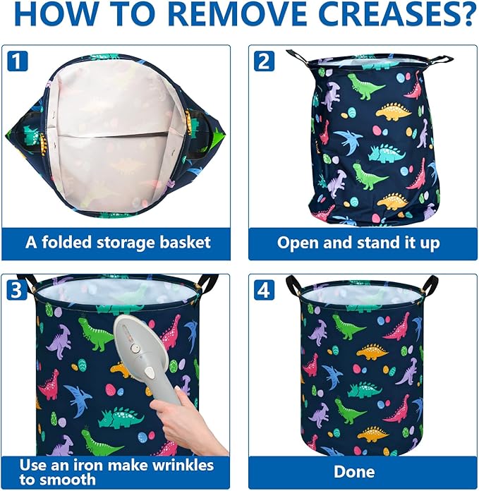 Collapsible Kids Laundry Basket Clothes Hamper, Foldable Storage Organizer Bin, Toy Clothes Storage with Handles for Boys Girls Bedroom, Room Decor Dinosaur