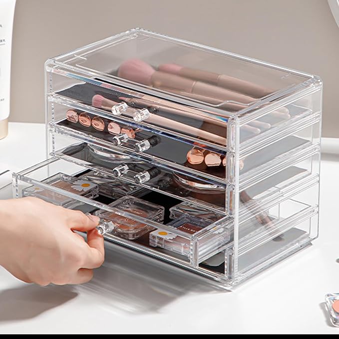 YUFONG Earring Storage Box Organizer 5 Drawers Jewelry Organizer Acrylic Jewelry Storage Box Holder Compartment Transparent Display Storage Case Gift for Women Girls (5 Grids)